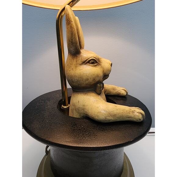 Vintage Whimsical Rabbit in Hat Table Lamp – Brass & Rustic Gold Base, 22" Tall - Picture 13 of 16